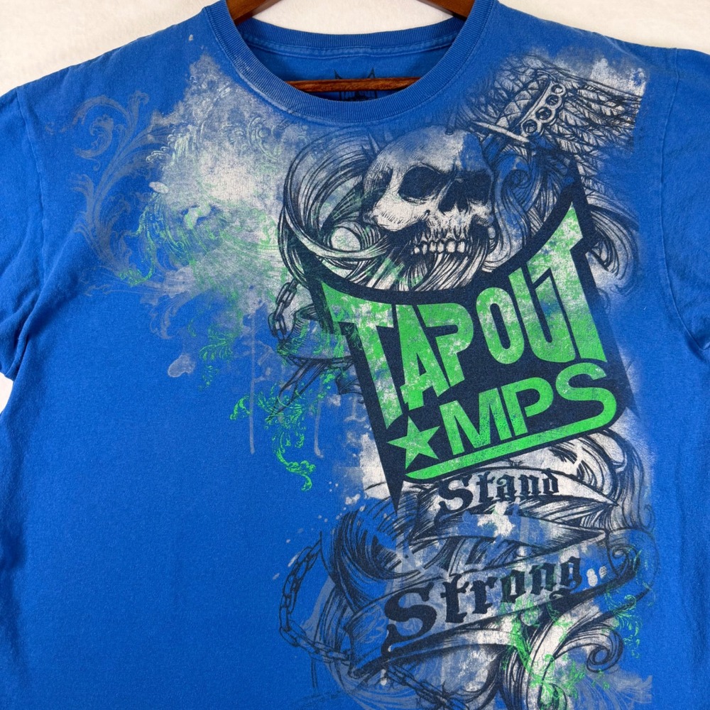 Tapout MPS Mens Blue Skull Graphic T-Shirt Stand Strong MMA Tee Large